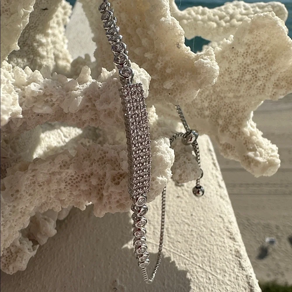 Elegant Tennis Diamond like Silver Bracelet